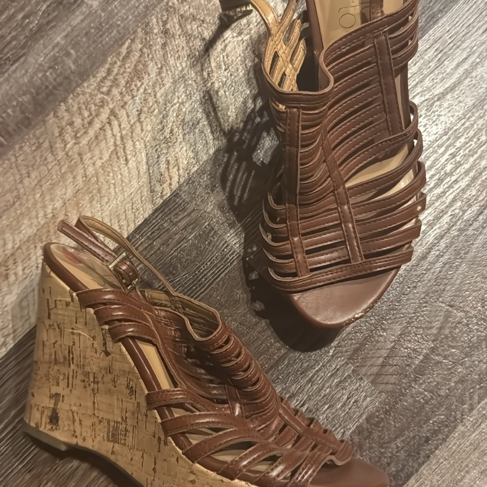 Brown Strappy Wedge Sandals